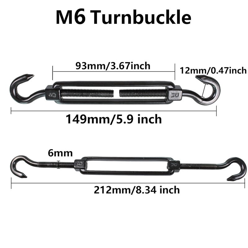 bociloy 2PCS M6 خطاف ومشبك من الفولاذ المقاوم للصدأ، مشد حبل سلكي ثقيل، خطاف مشبك قابل للتعديل لحبل السلك، سلك حديقة، سلك بوابة سياج، حبل خيمة، أسود - Image 2